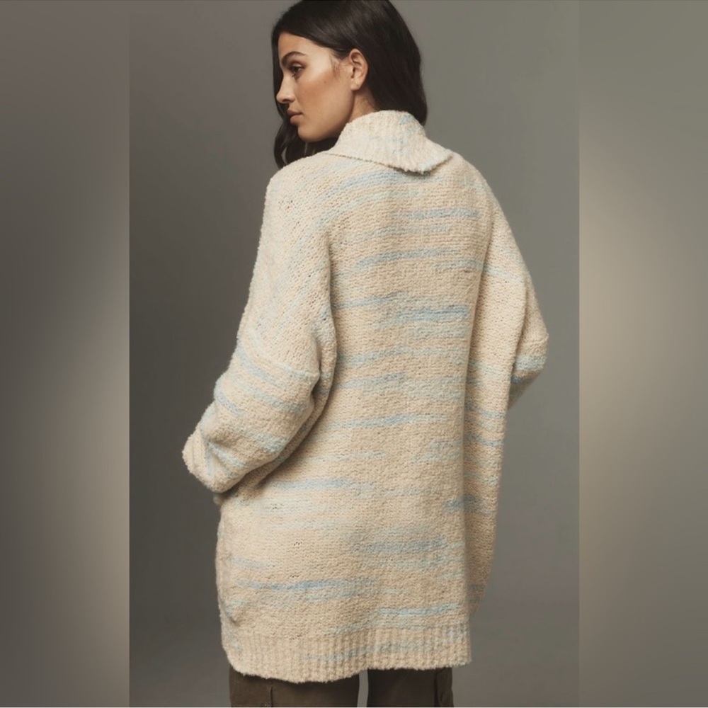 NWT Anthropologie Pilcro Beige and Blue Oversized Cardigan Sweater w/ Pockets - Picture 3 of 11